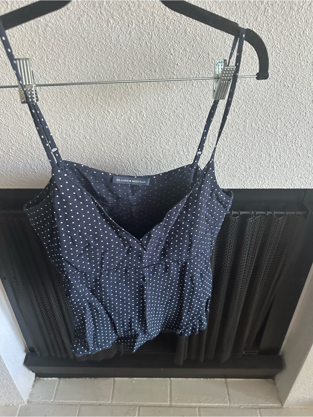 Brandy Melville Navy White Polka Dot Spaghetti Strap Cami